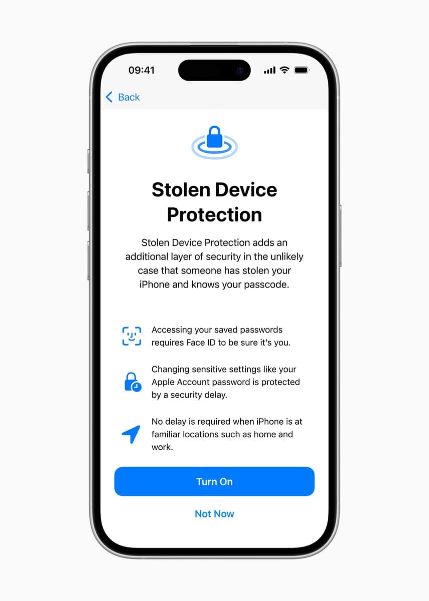 Настройка Stolen Device Protection — изображение Apple 2025 года