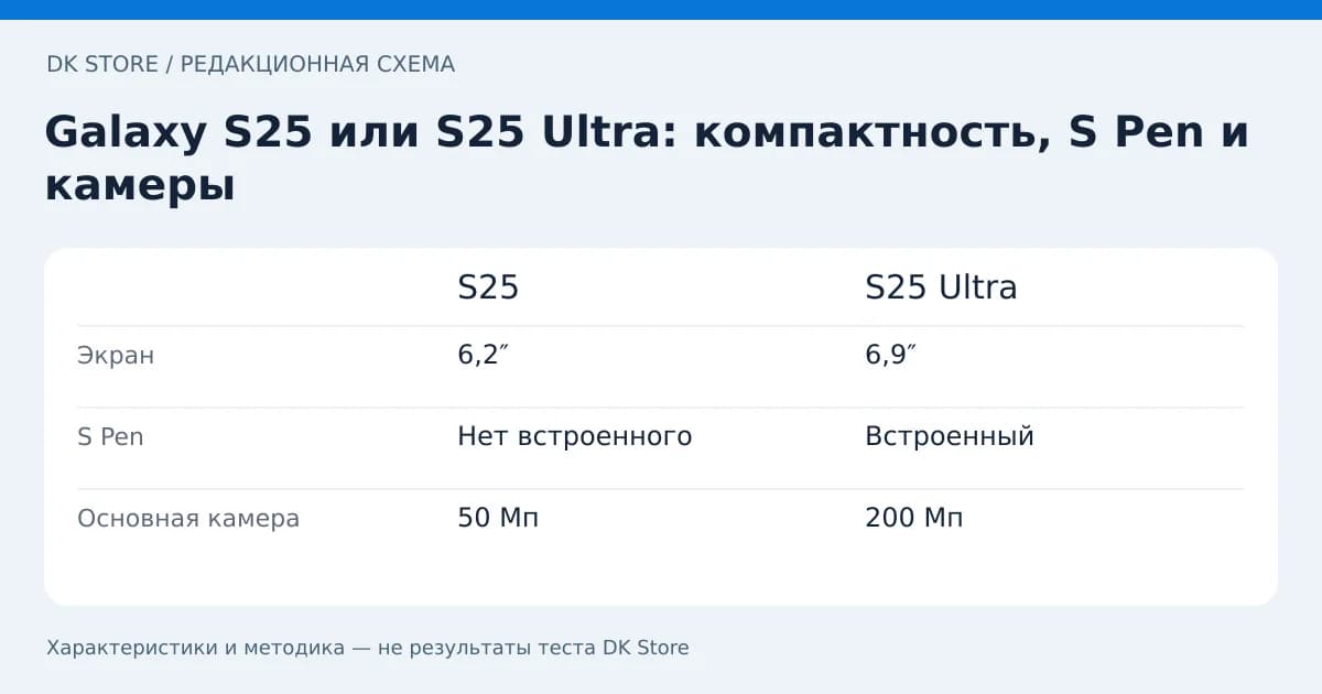 Сравнительная таблица S25 и S25 Ultra: Экран, S Pen, Основная камера