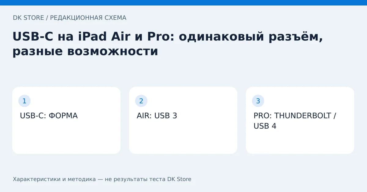 Схема проверки: USB-C: ФОРМА → AIR: USB 3 → PRO: THUNDERBOLT / USB 4