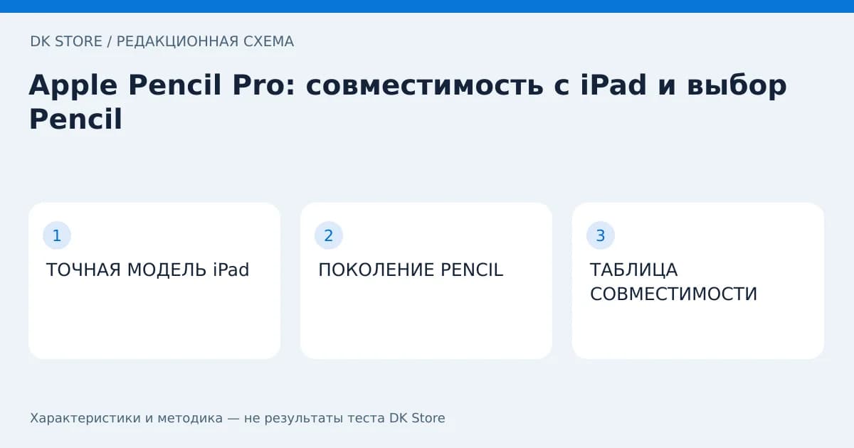 Схема проверки: ТОЧНАЯ МОДЕЛЬ iPad → ПОКОЛЕНИЕ PENCIL → ТАБЛИЦА СОВМЕСТИМОСТИ