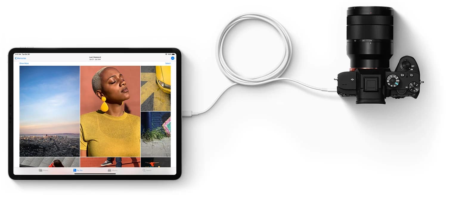 Подключение камеры к iPad через USB-C — иллюстрация Apple