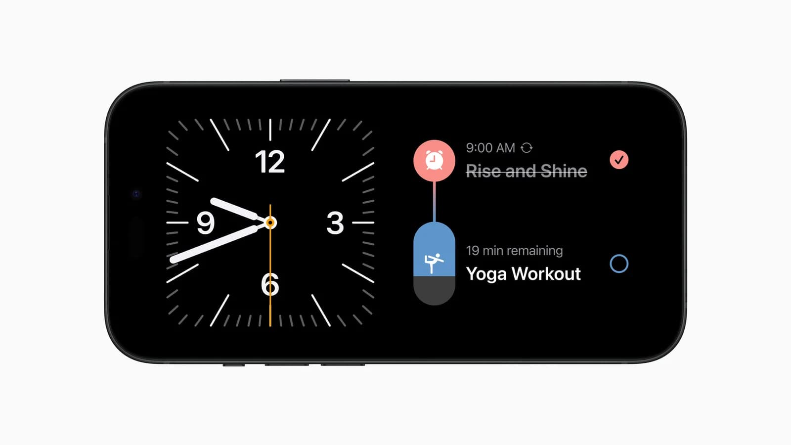 Часы в режиме StandBy iOS 17 — официальное изображение Apple