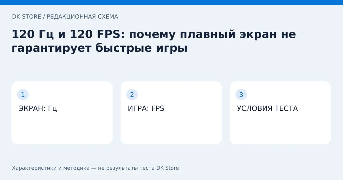 Схема проверки: ЭКРАН: Гц → ИГРА: FPS → УСЛОВИЯ ТЕСТА