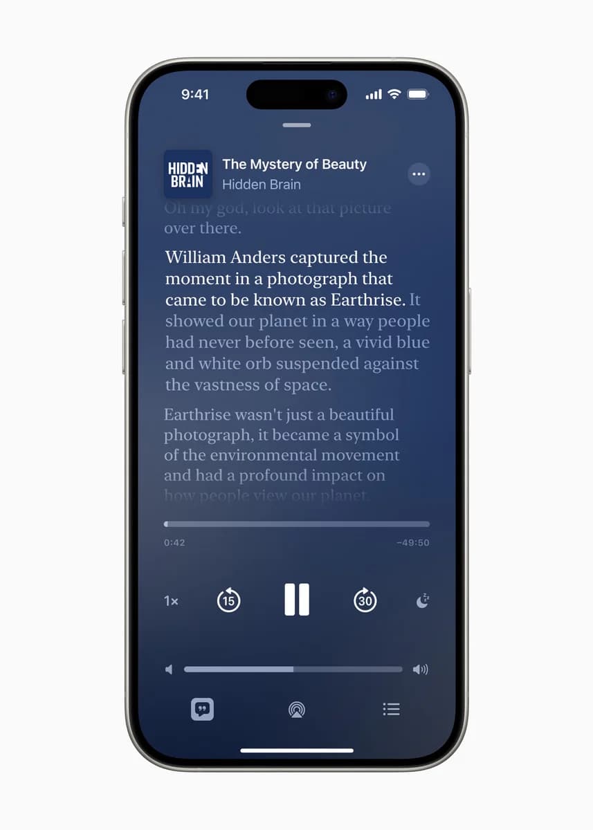 Расшифровка эпизода в Apple Podcasts — изображение Apple 2024 года