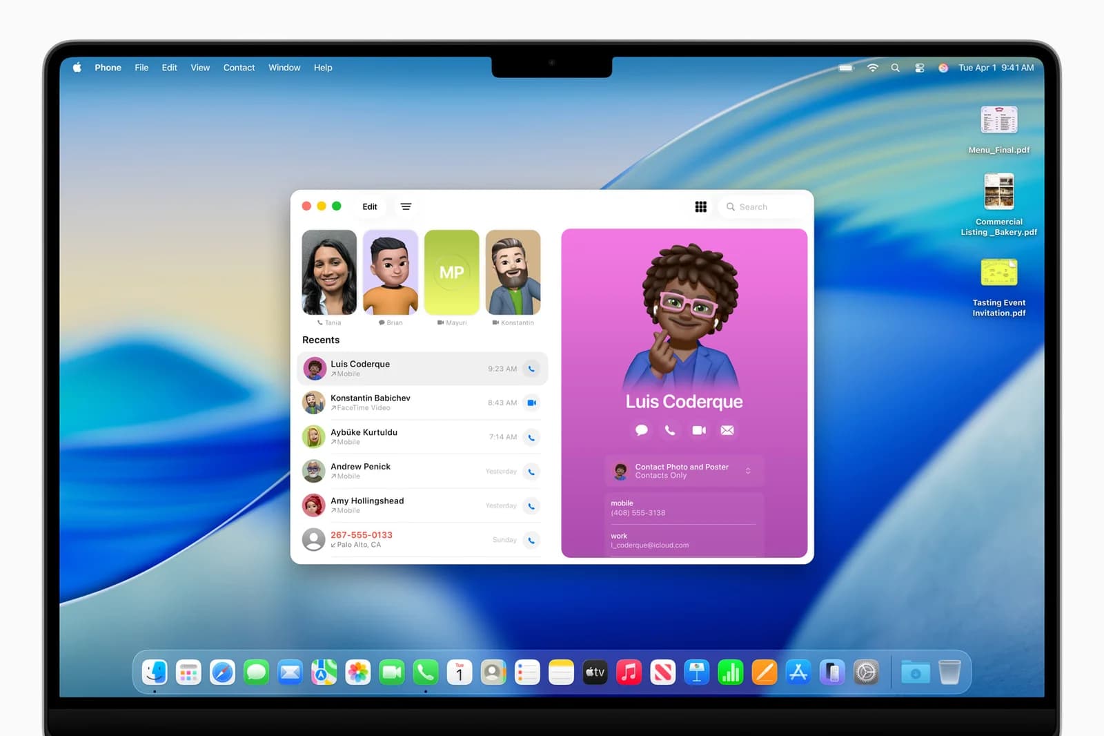 Приложение Телефон в macOS Tahoe 26 — иллюстрация Apple