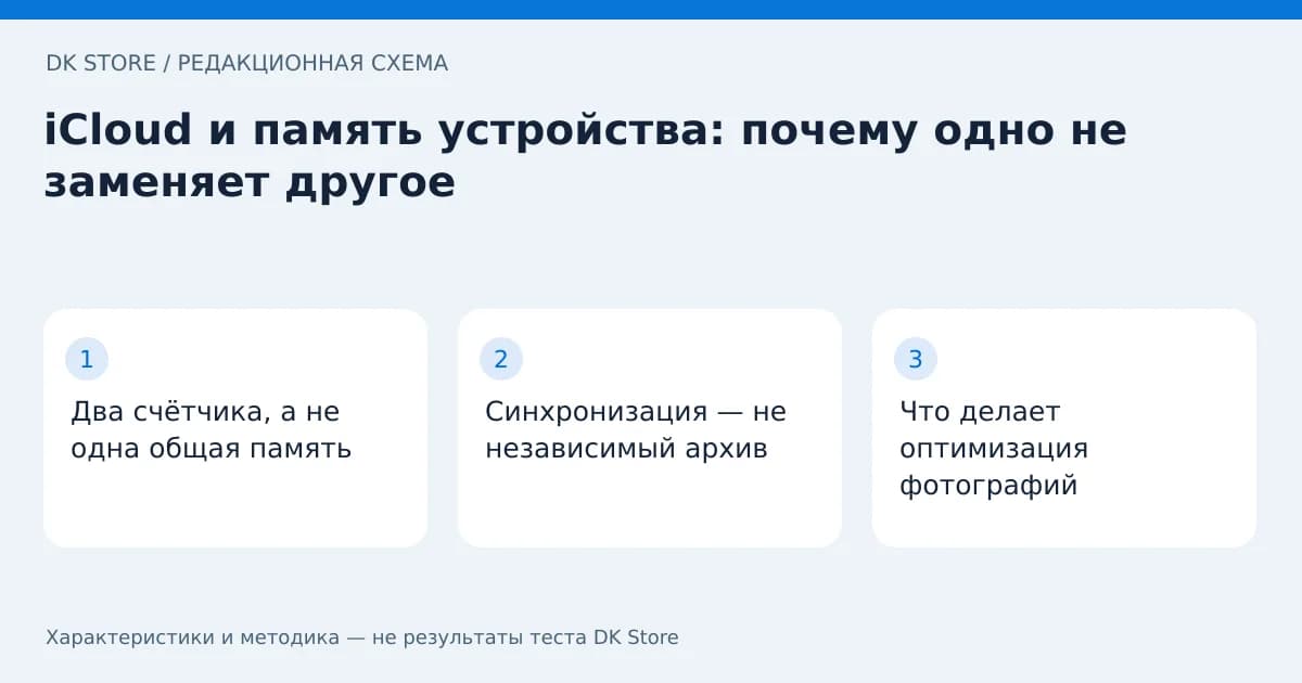 Схема проверки: Два счётчика, а не одна общая память → Синхронизация — не независимый архив → Что делает оптимизация фотографий