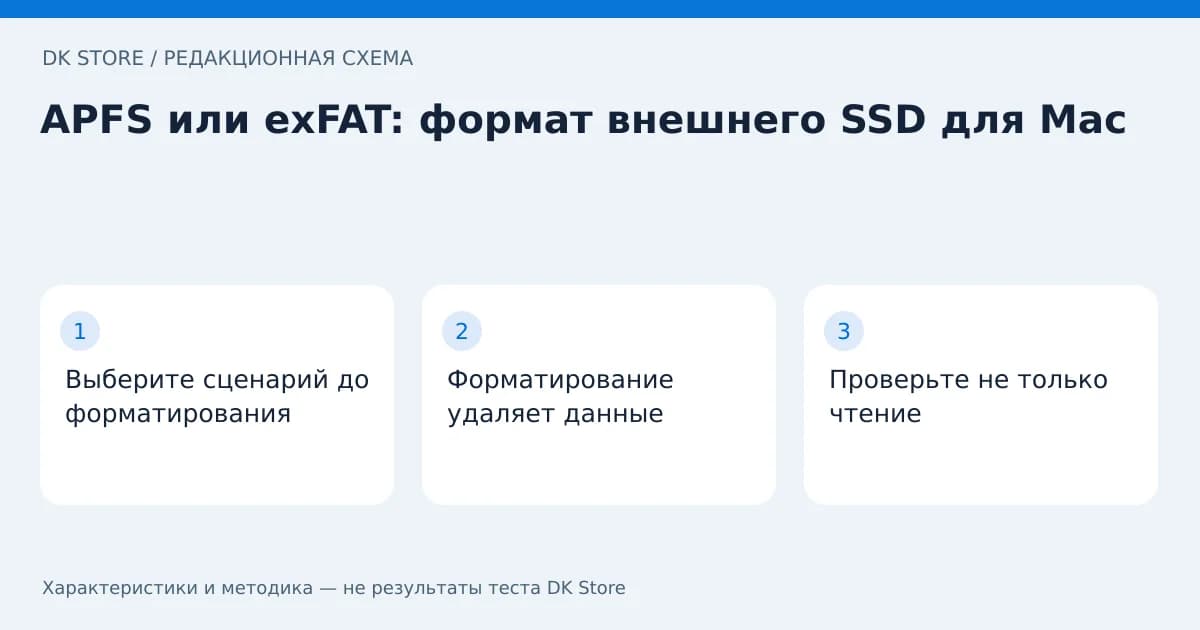 Схема проверки: Выберите сценарий до форматирования → Форматирование удаляет данные → Проверьте не только чтение