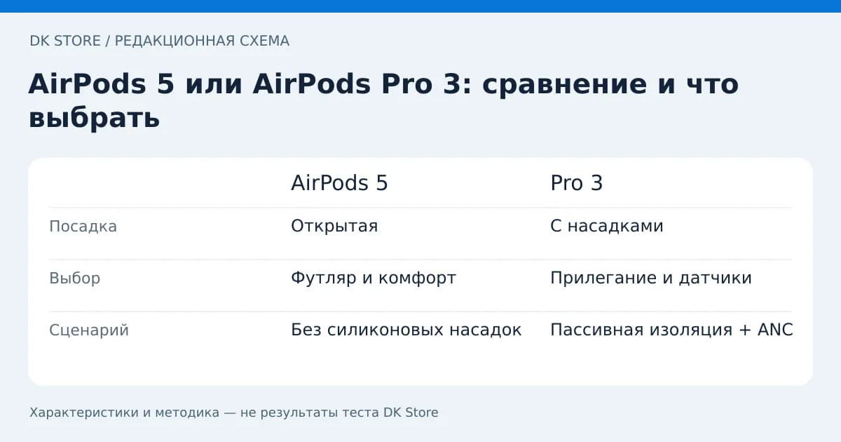Сравнительная таблица AirPods 5 и Pro 3: Посадка, Выбор, Сценарий