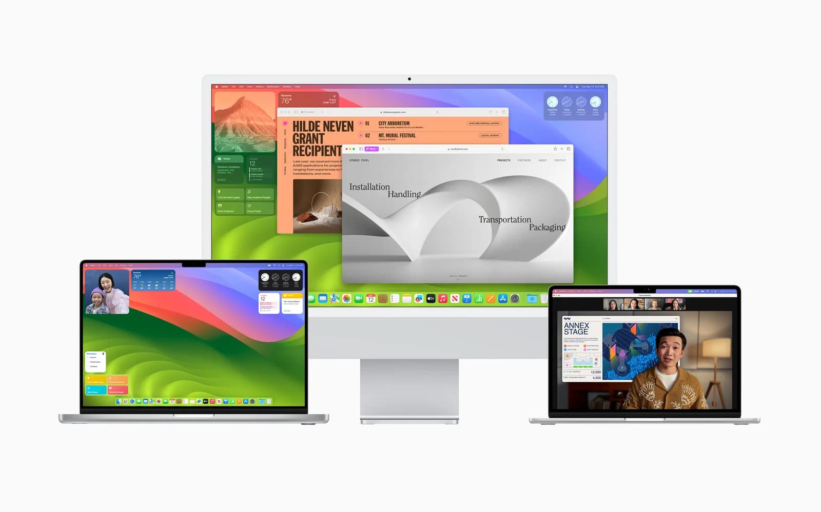 macOS Sonoma на компьютерах Mac — официальное изображение Apple 2023 года