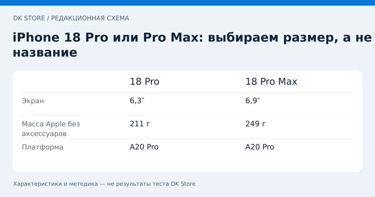 Сравнительная таблица 18 Pro и 18 Pro Max: Экран, Масса Apple без аксессуаров, Платформа