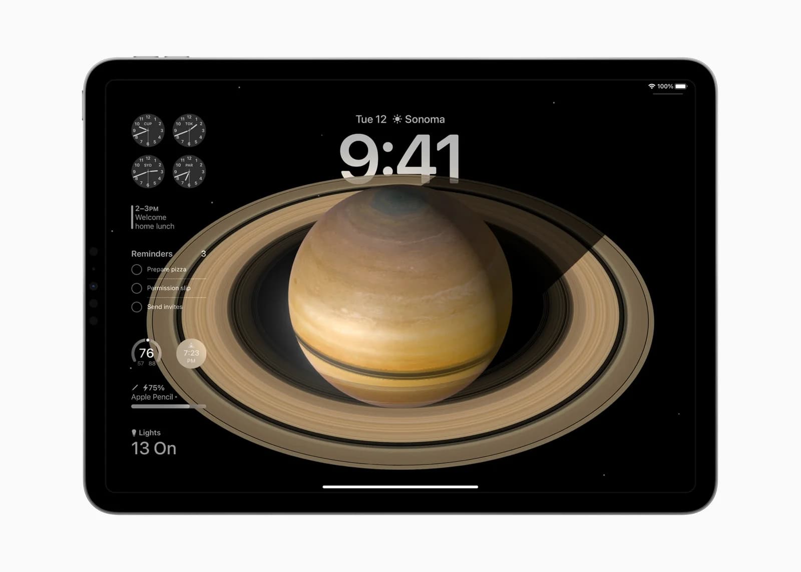 Экран блокировки iPadOS 17 — официальное изображение Apple 2023 года