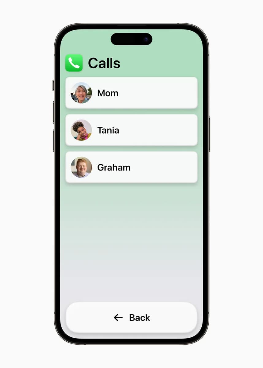 Упрощённый интерфейс звонков Assistive Access — изображение Apple