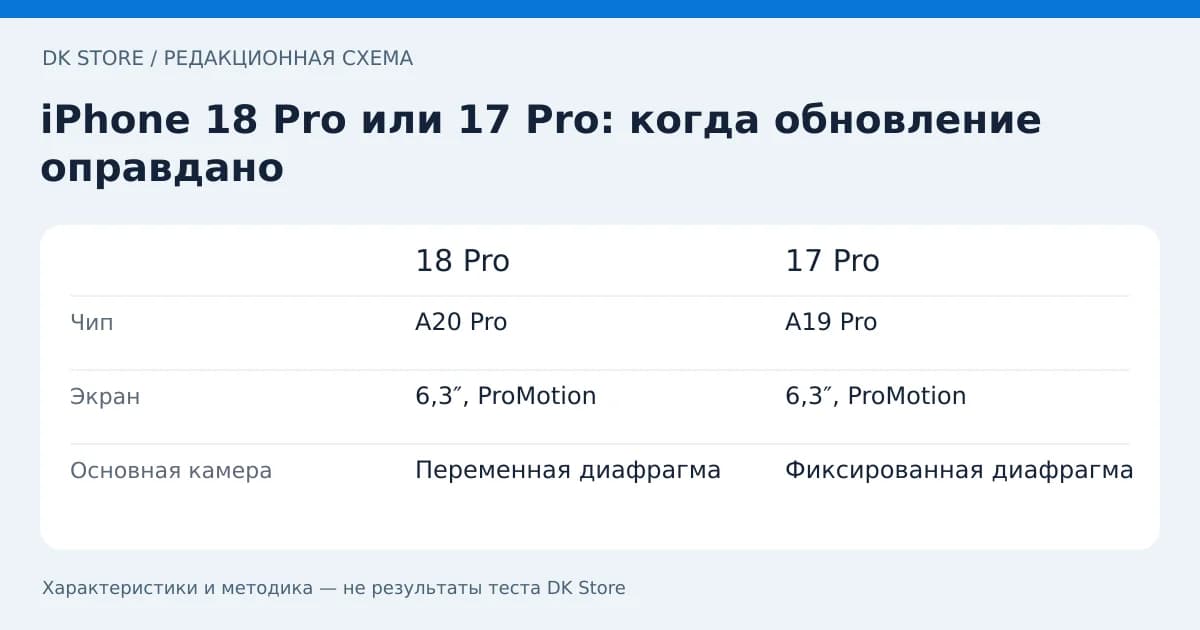 Сравнительная таблица 18 Pro и 17 Pro: Чип, Экран, Основная камера