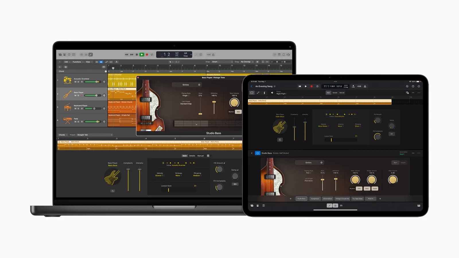 Logic Pro на Mac и iPad — официальное изображение Apple 2024 года
